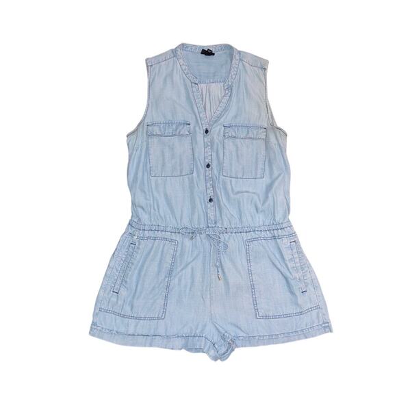Mossimo Chambray Blue Sleeveless Denim Romper Drawstring Waist Size XL - Picture 1 of 3